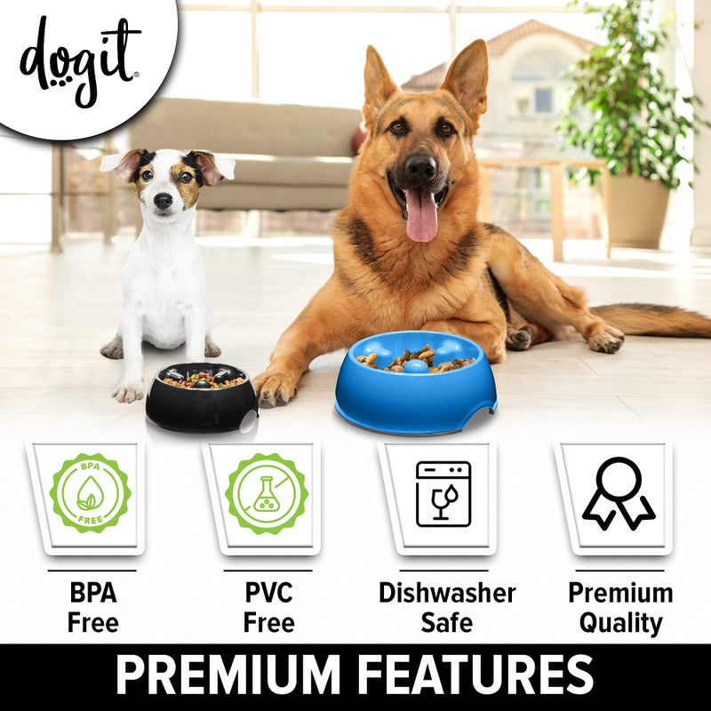 Dogit Dog Bowl Slow Feeder for Wet or Dry Dog Food, Go Slow Anti-Gulping Dog Dish, Blue, M - Image 5